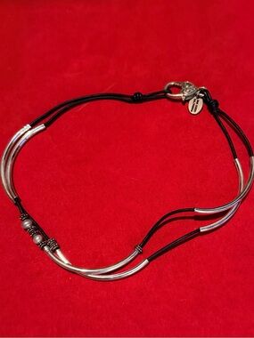 Lizzy James Black Cord Necklace with Silver Tubes